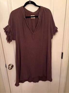 Women’s 9 seed Brown  Fringe-Sleeve Tunic Top-p/s